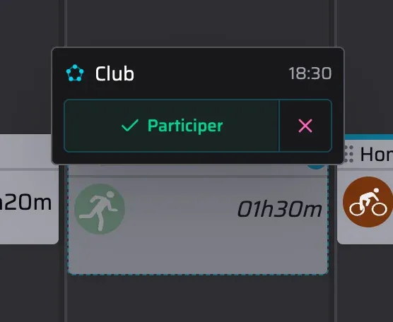 Capture d’écran d’un séance collective avec un choix pour participer ou pas