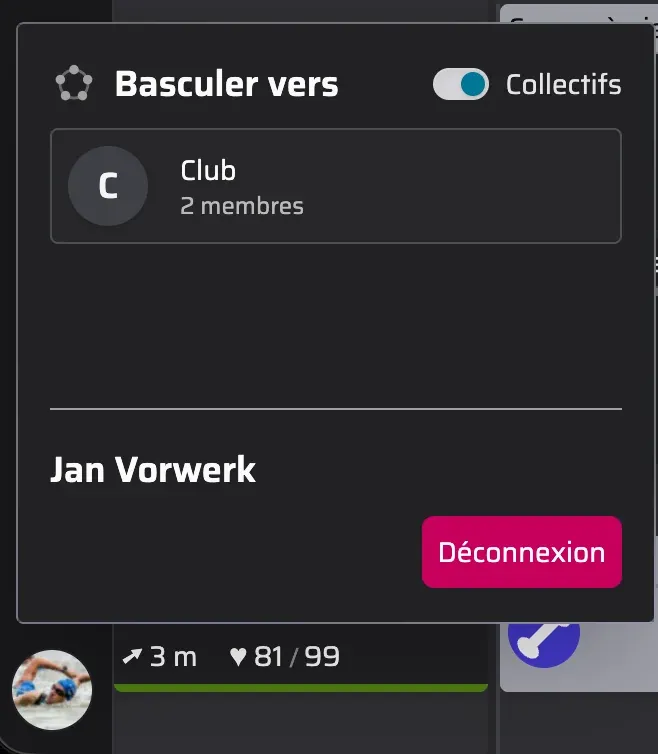 Capture d’écran du sélecteur de profil avec un collectif