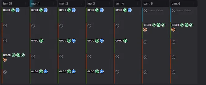 Calendrier des disponibilité de l'athlète pour la planification des entrainements