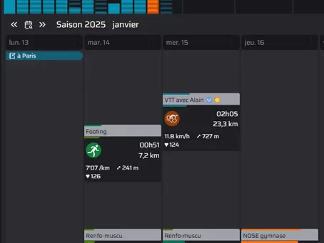 Ecran de visualisation des séances d'entrainement