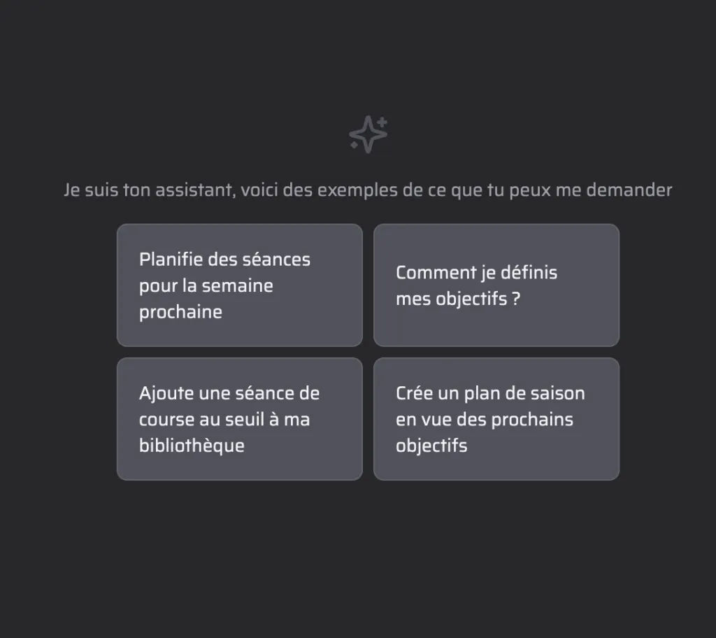 Une capture d'écran qui montre l'assistant de Slek qui se présente et te suggère des questions que tu peux lui poser…