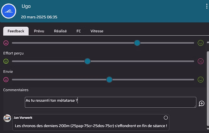 Exemple de dialogue coach athlète pour une séance en particulier